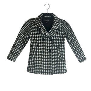 Nicole Miller Girls’ Houndstooth Pea Coat | Black White Winter Jacket Size 6/6X